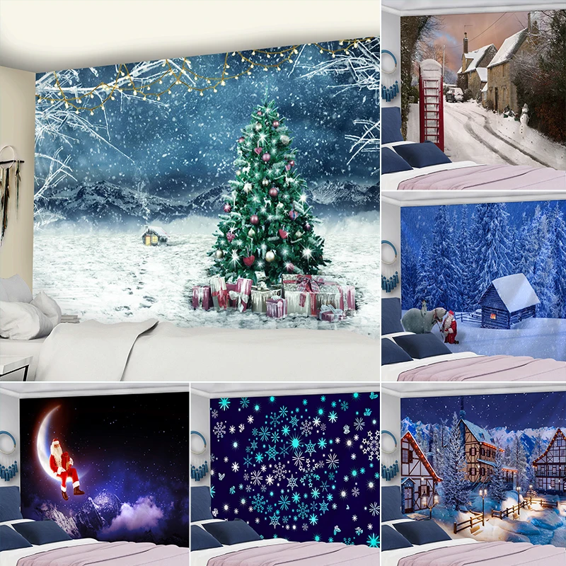 

Украшение для дома психоделический Ретро Posmian Рождественская елка Снежный пейзаж Печатный гобелен настенный подвесной tapiz