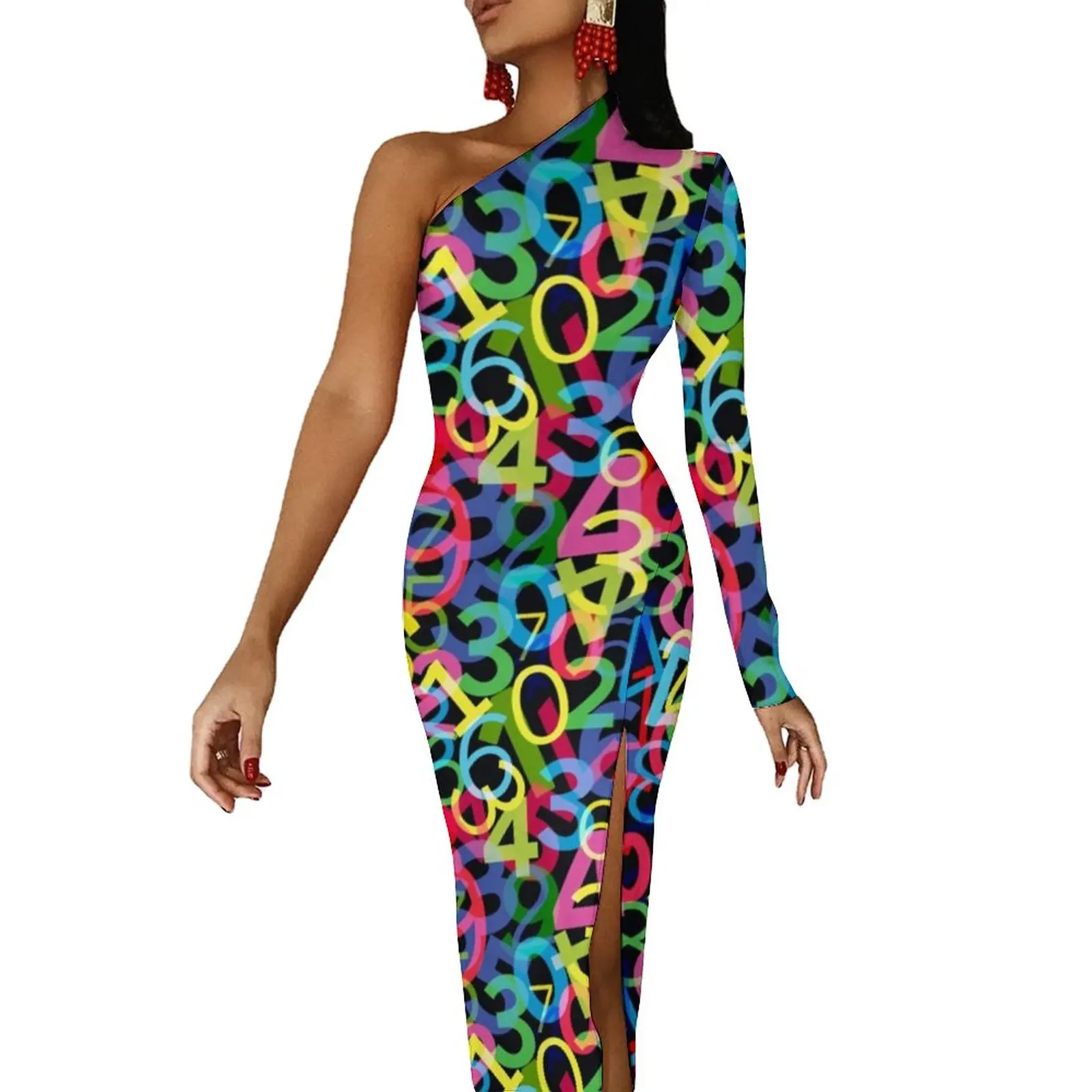 

Платье-Макси женское с длинным рукавом и принтом в виде цифр