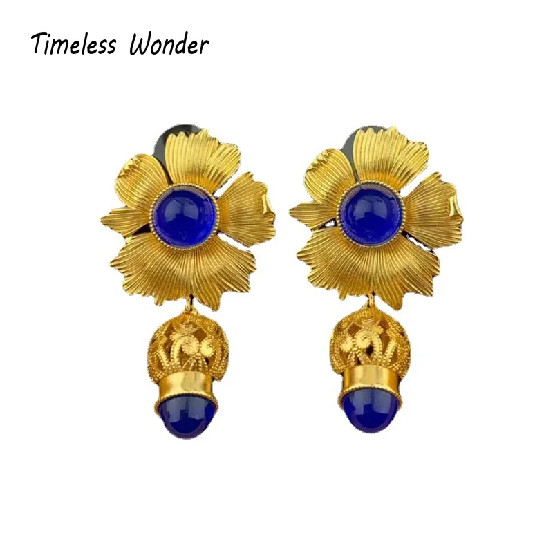 

Timeless Wonder Vintage Geo Stone Floral Stud Earrings for Women Designer Jewelry Runway Rare Boutique Wedding Gift Retro 4526