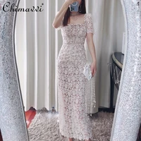 2022 spring and summer new womens clothing sexy square neck lace temperament slimming dress high end holiday pencil dress