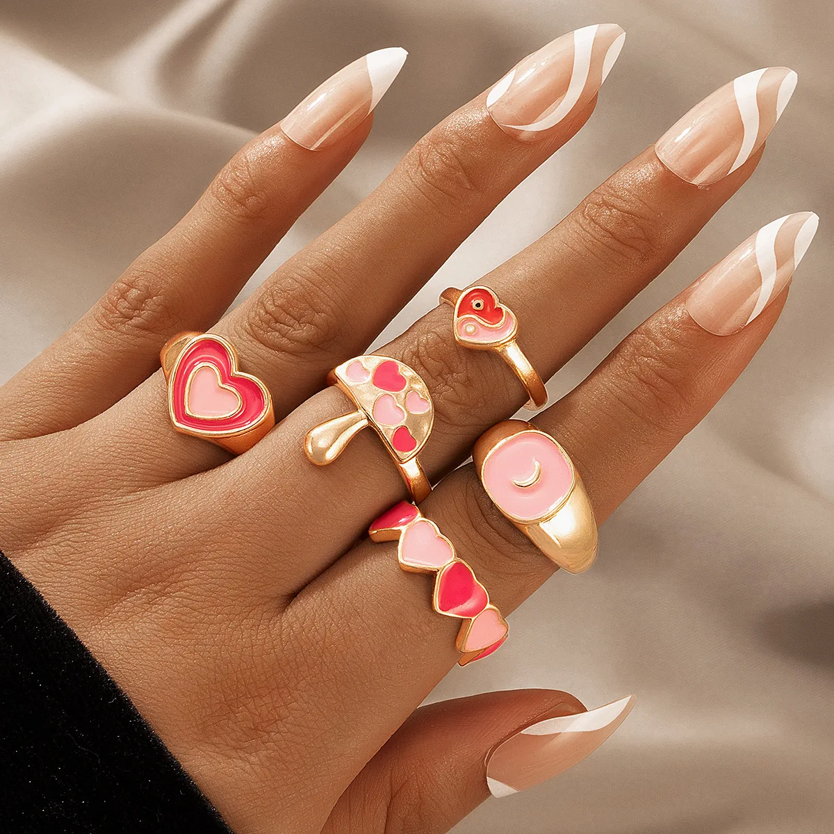 

5-piece Oil Dripping Ring for Women Pink Sweet Love Mushroom Cute Jewelry Sets Engagement Rings for Women