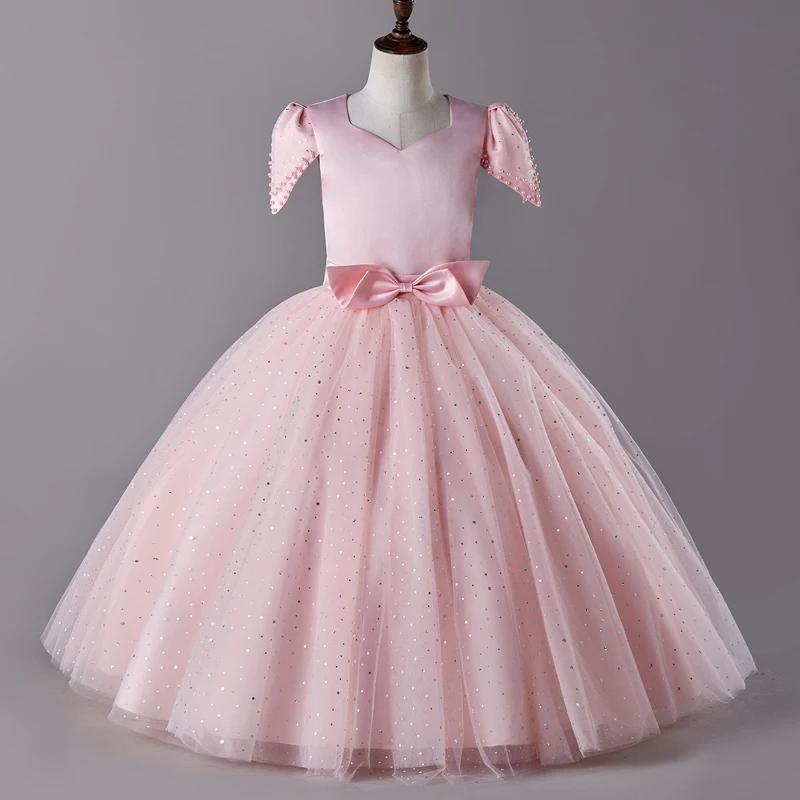 Платье для девушек, длинное платье с коротким рукавом, женское платье с цветочным принтом, платье для выступлений
