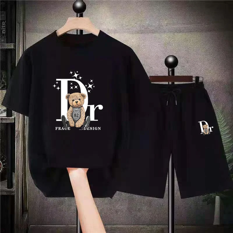 Summer Men And Women Shirt Short Suit Super Big Bear Pattern Street Clothing Men's Hip Hop Sportswear Unisex Fashion Anime Suit