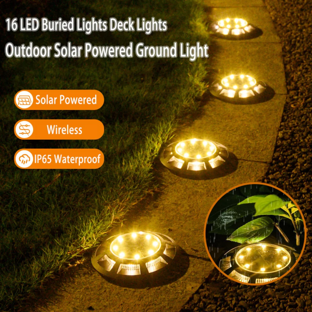 

Solar Outdoor Powered Ground Light IP65 Waterproof 16 LED Buried Lights Deck Yard Driveway Lawn Garden Decoration Lamp