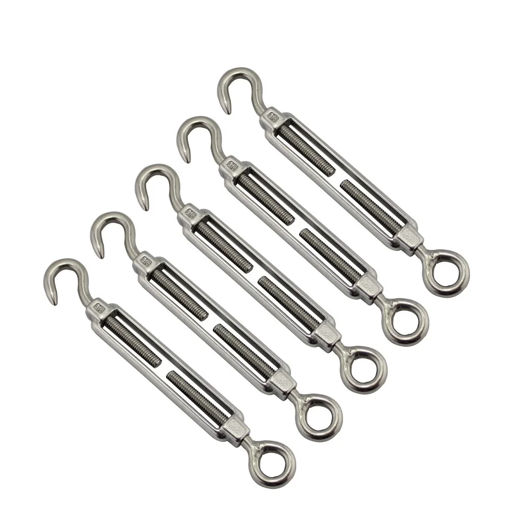 

5PCS Stainless Steel 304 Hook And Eye Turnbuckle M5 Size Heavy Duty Rigging Sailing Hardware Turnbuckle Wire Rope Tension