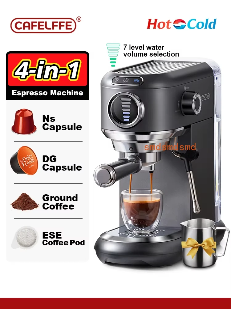 Фото Кофемашина Cafelffe 4-в-1 для капучино, эспрессо, капсул Dolce Gusto/Nespresso и кофе в пакетиках ESE – подарок для любимого человека, папы, мамы. №1