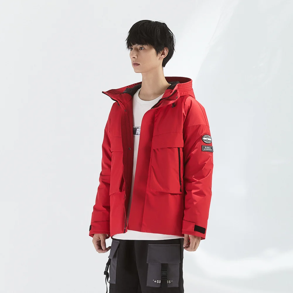 Metersbonwe Trend Cargo Down Wear For Man Loose 80% Gray Duck Down Stand Collar Hooded Warm Wear Winter Down Coat