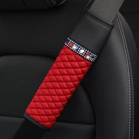 leather diamond rhinestone car seat belt cover breathable braided plaid auto shoulder protector universal accessories for women