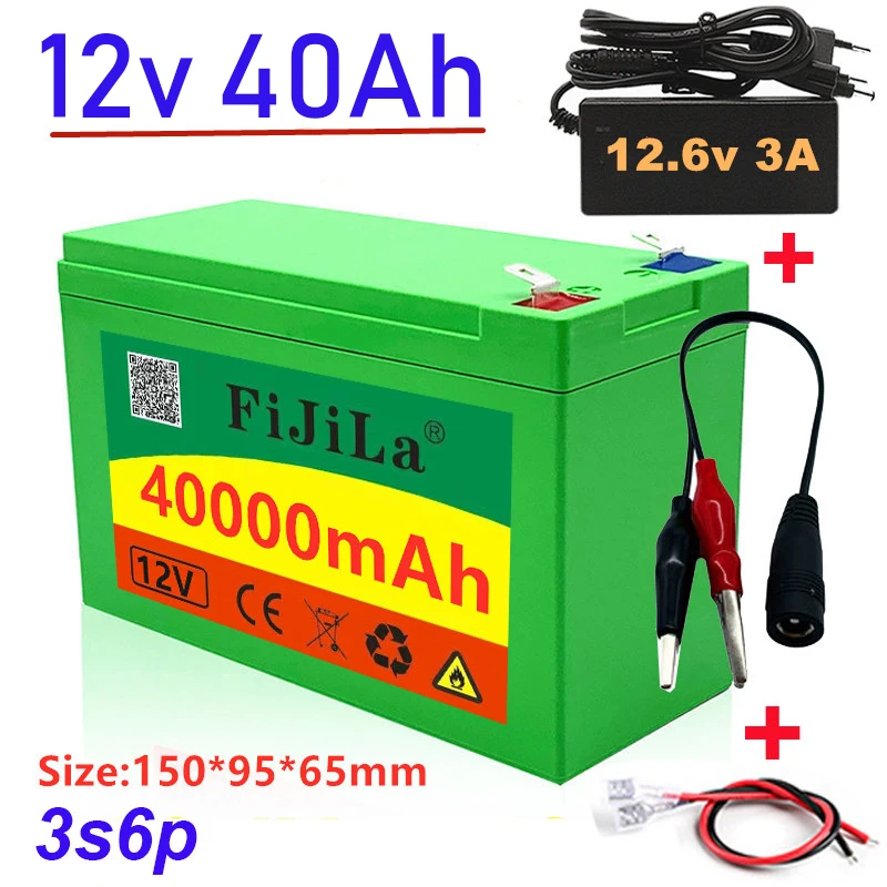 

18650 lithium battery pack 12V 40000mAh+12.6V 3A charger, built-in 30Ah high current BMS, for spray, 12V power supply
