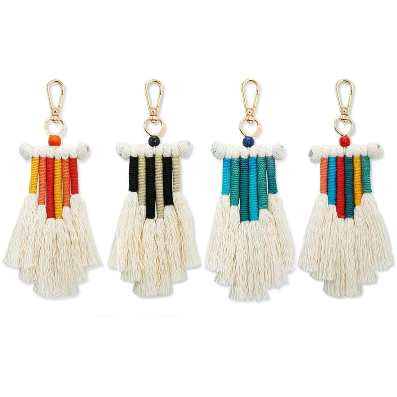 

Weaving Rainbow Keychains for Women Boho Handmade for KEY Holder Keyring Macrame Bag Charm Accessories Car Hanging Jewelry Gifts