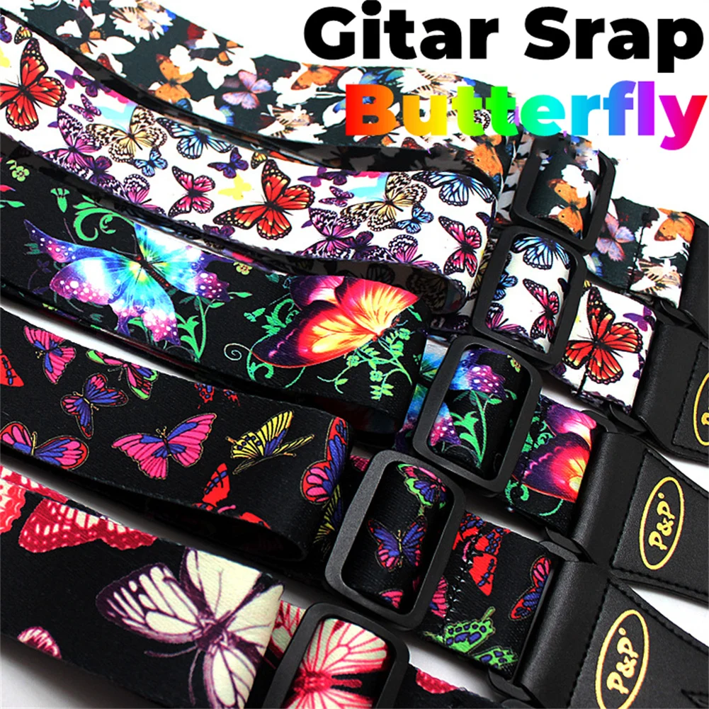 Adjustable Guitar Strap Widen Thicken Belts Nylon Butterfly Printing Guitar Straps Acoustic Electric Bass Guitar Accessories