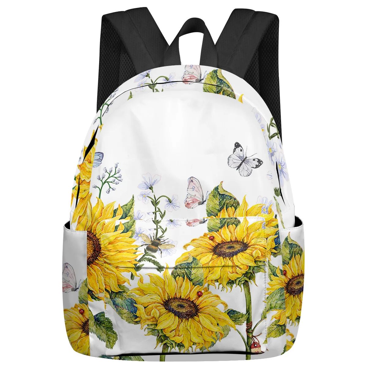 

Sunflower Flower Butterfly Bee White Backpacks Teenagers Student School Bags Laptop Backpack Men Women Female Travel Mochila