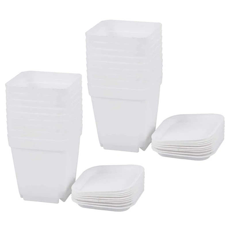 

Retail 100 Pack 2.7Inch White Square Plastic Plant Pots With Saucer,Seedling Nursery Transplanting Planter Container For Garden