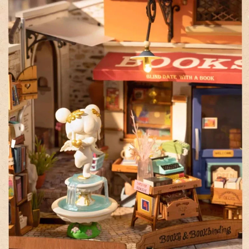 DIY угловой книжный магазин наборы деревянных моделей поделки на заказ 3D