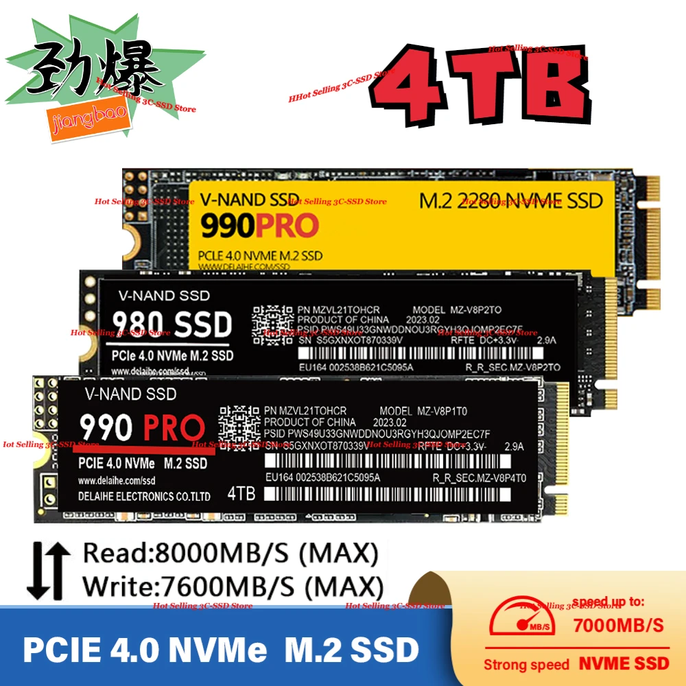 

990 PRO PCIe 4.0 NVMe 4.0 M.2 2280 4TB 2TB 1TB SSD Internal Solid State Hard Drive for Laptop Desktop MLC PC Computer Disco Duro