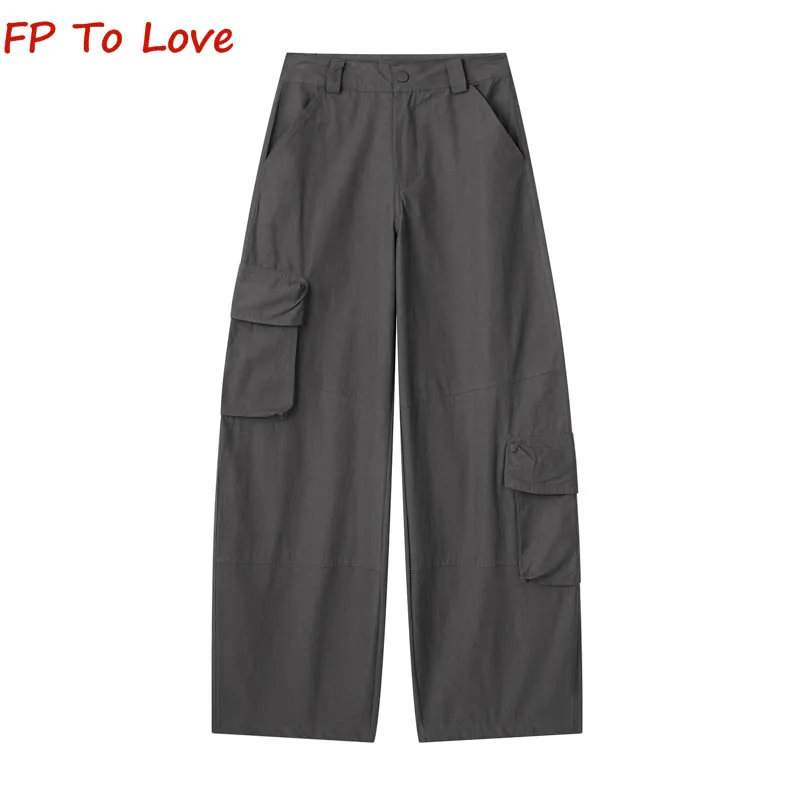 

y2k 2023 Summer Sweet Cool Workwear Casual Pants PB&ZA Woman American High Street Wide Leg Pants Female Streetwear