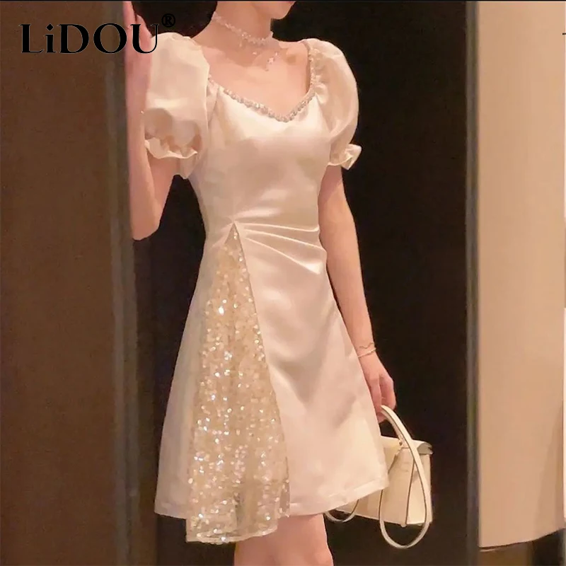 Женское облегающее мини-платье с коротким рукавом элегантное Сетчатое платье