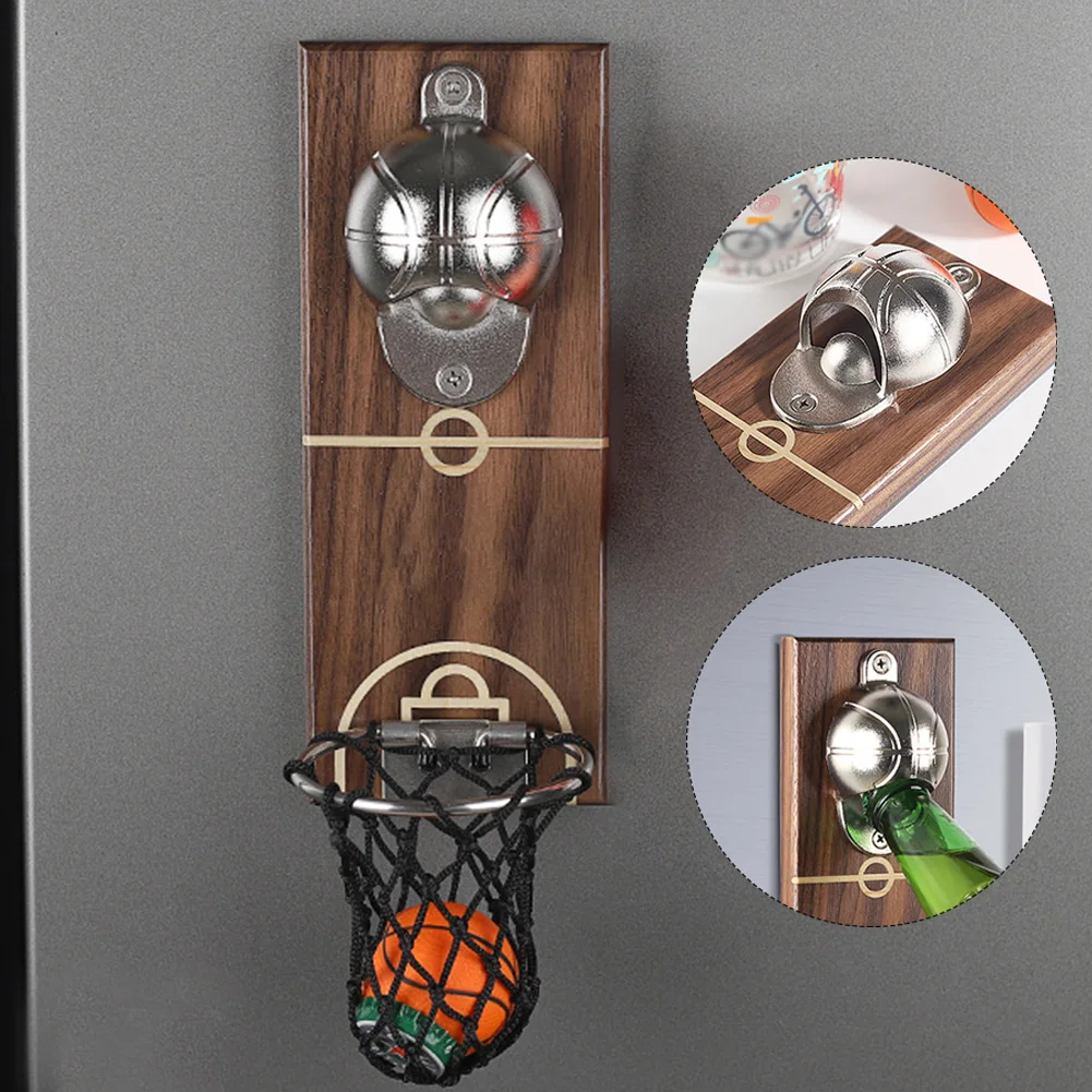 

Basketball Bottle Opener Magnetic Wall Mounted Gift Bar Decoration With Cap Collector Durable Home Beer Restaurant Easy Install