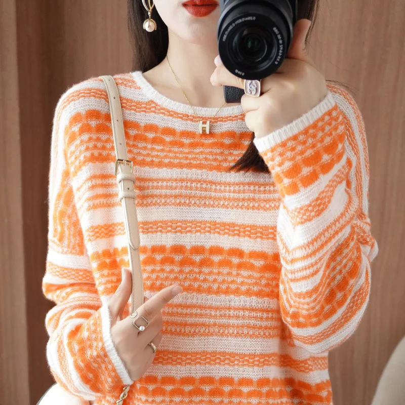 

Женский трикотажный свитер из кашемира, Повседневный шерстяной пуловер с круглым вырезом в Корейском стиле, весна-лето 100%