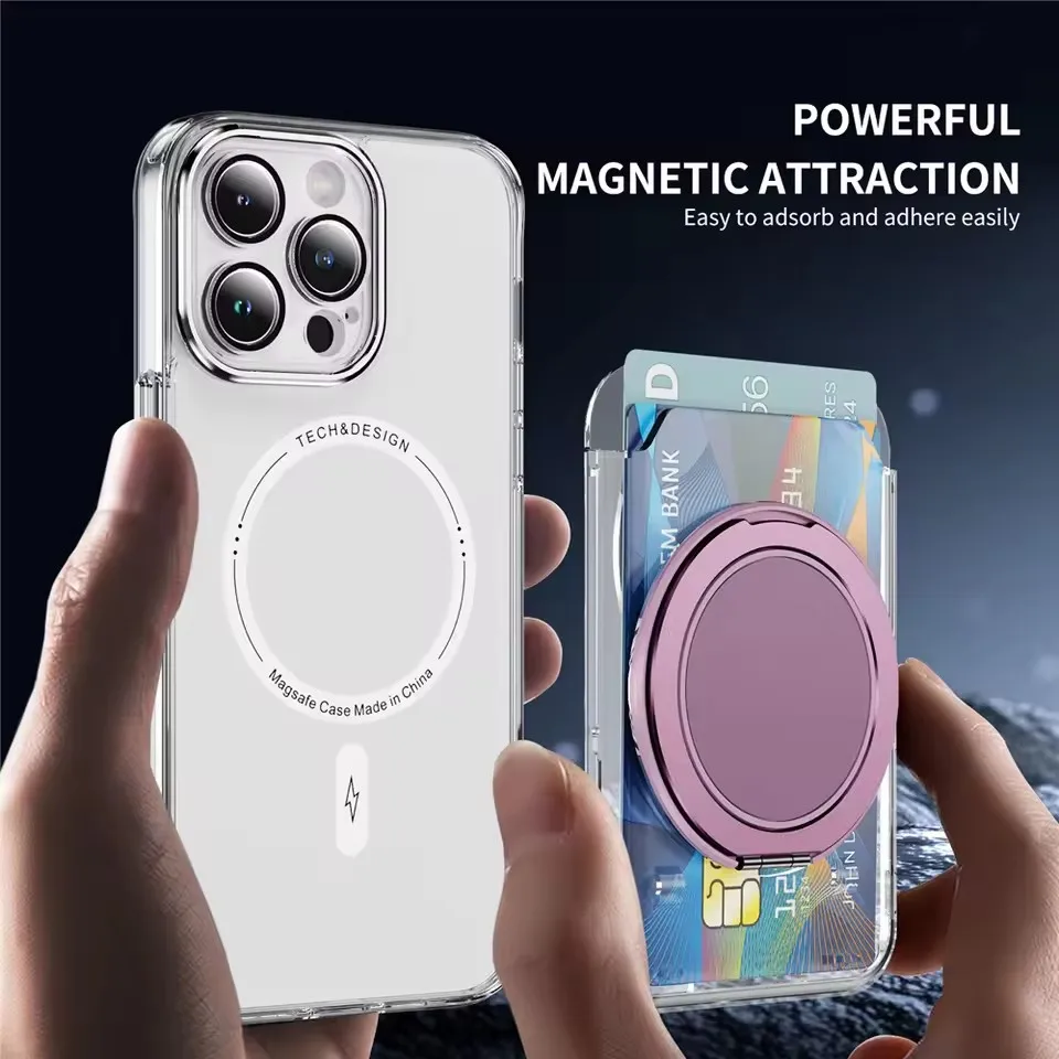 Прозрачный магнитный чехол-кошелек Magsafe для iPhone 16 Pro Max 15 14 13 Samsung S24 S25 ультра слот