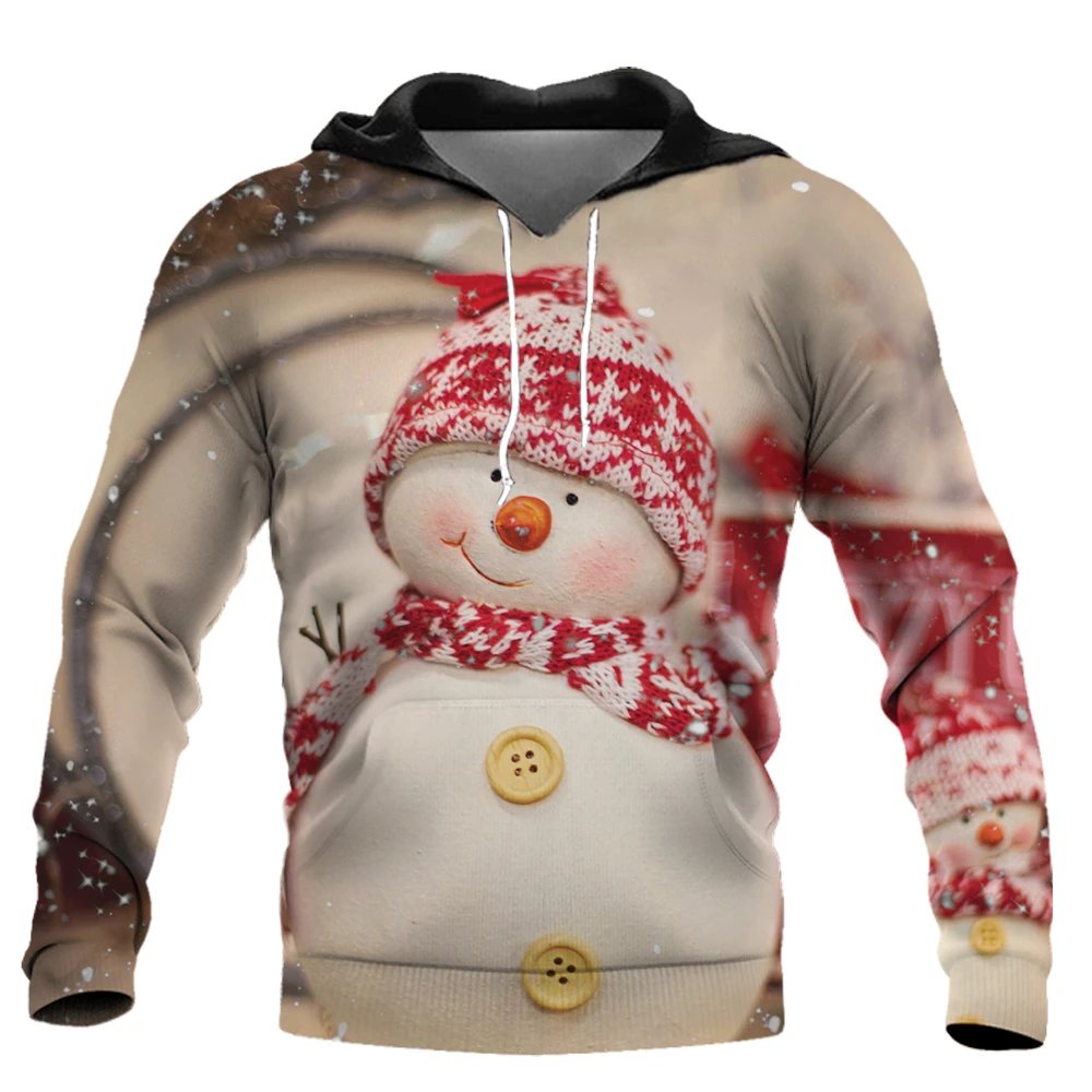 Winter Fashion Brand Design Men's Hoodie 3D Print Christmas Snowman Thickened Men's Pullover Men's Sports Sweater Fashion Sweate