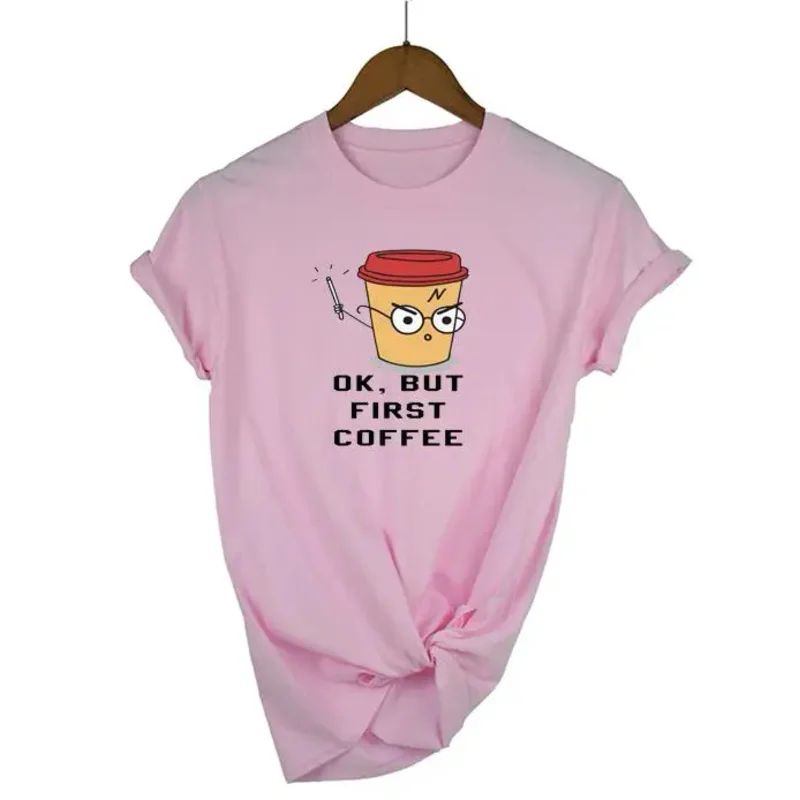 Женская футболка с надписью ОК но сначала кофе хлопковая Повседневная забавная