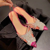 crystal rhinestone cross wrap sandals pointed toe stiletto heel slingback shiny sandalias bling bling rome style high heels
