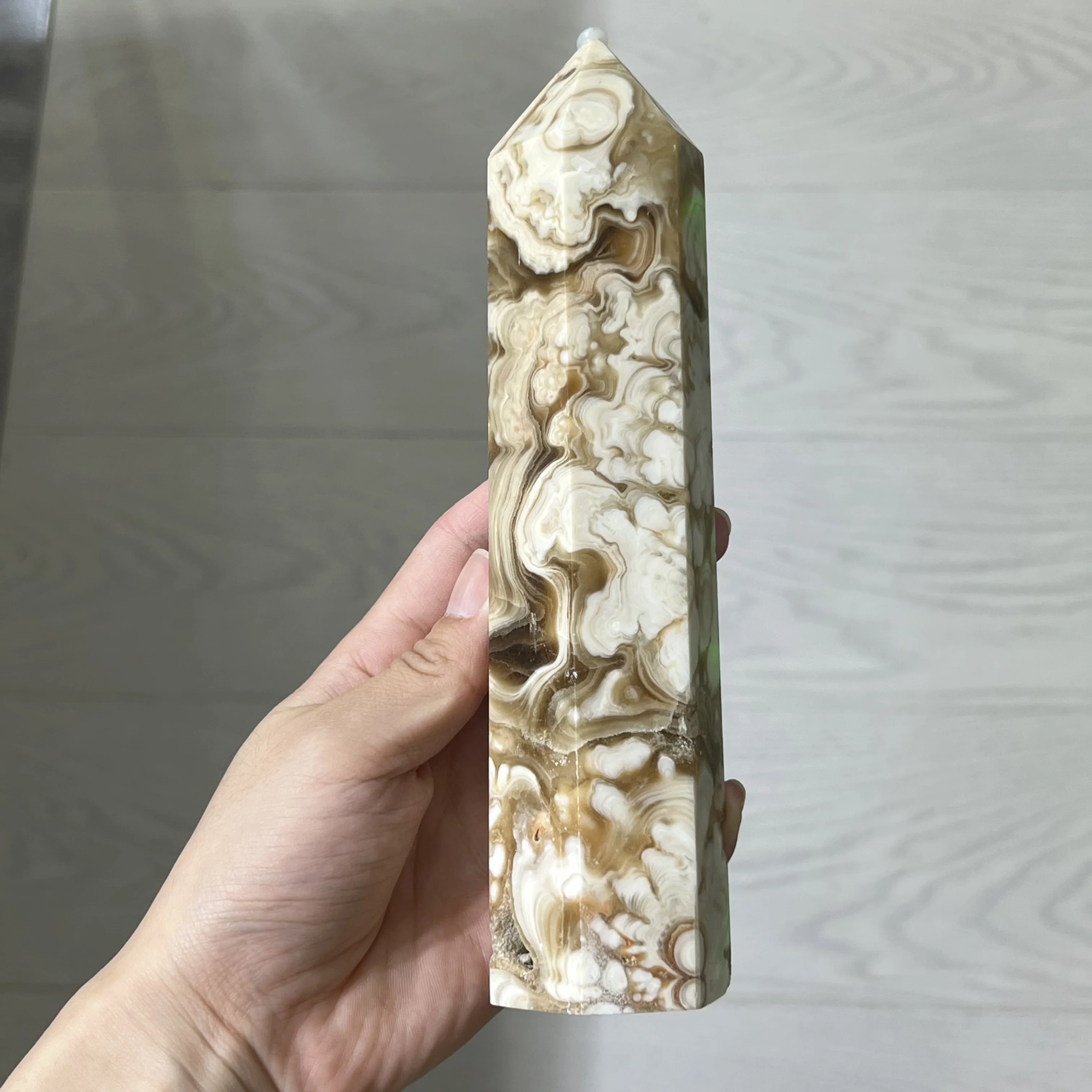 

Natural Amber Printed Mineral Polished Hexagonal Prism Craft Home Decor