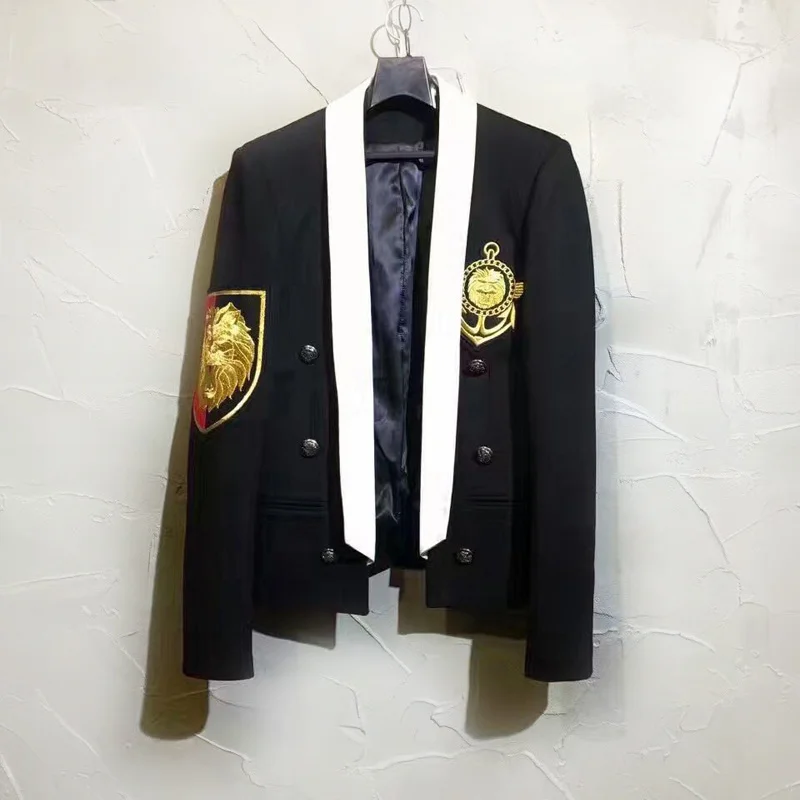 2022 Casual Spring Trendy Embroidery Gold Lion Blazer Men Designer Slim Fit Badge Fashion Suit Jacket Male Party Club Blazer Men