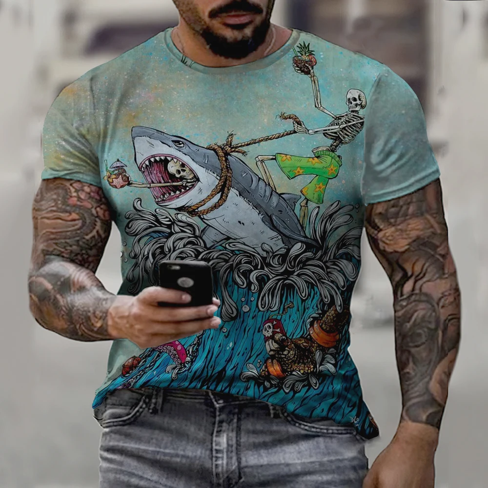 Футболка мужская с геометрическим рисунком модный топ 3D-принтом акулы