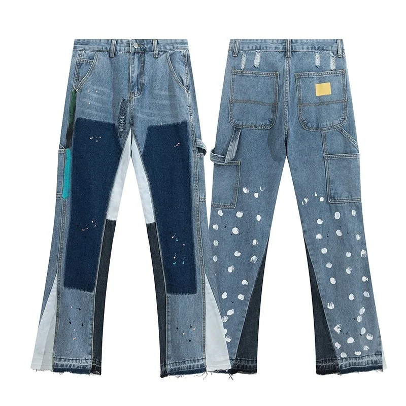 

Brand Retro High Fashion Street Jeans Stitching Washed Trouser Flared Loose Pant for Men Women Wide Leg Hip Hop Denim Pantalones