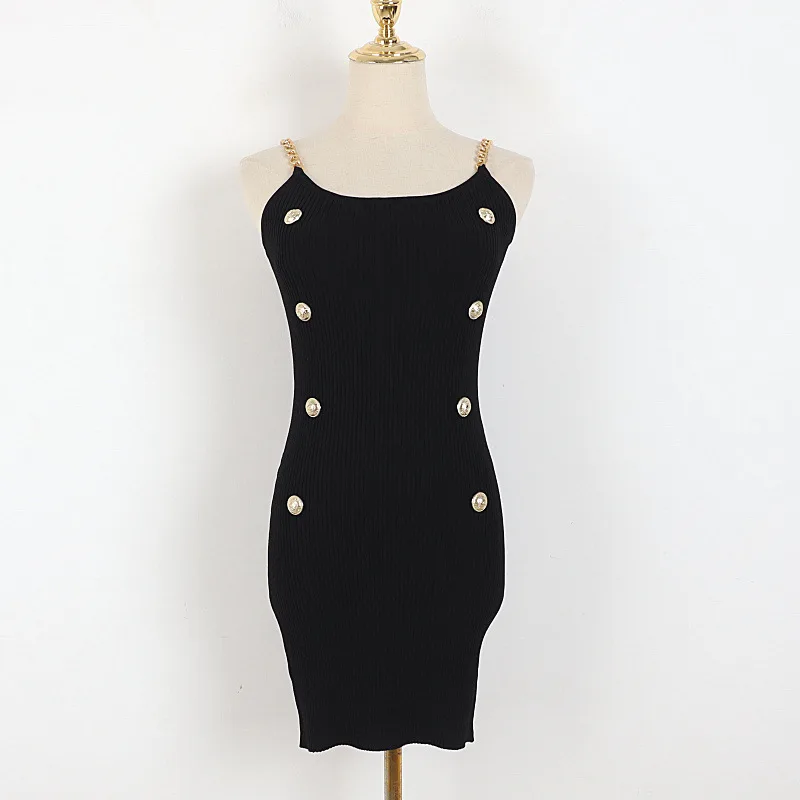 

Женское Повседневное платье на бретелях с золотистой цепочкой, облегающее двубортное платье бодэй с поясом, эластичные платья на бедрах, ле...