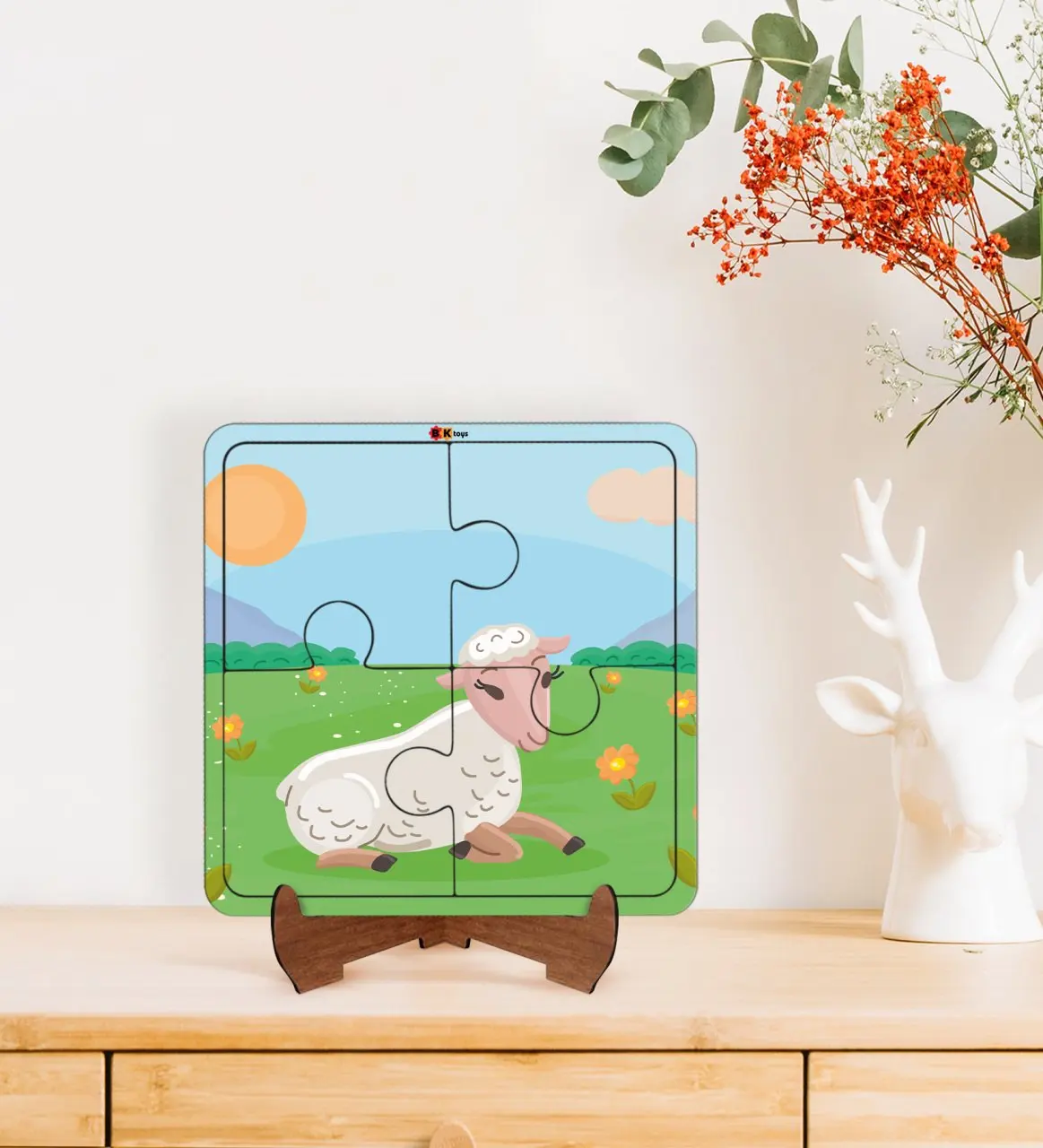 

BK Toys Children For 2 si Educational-Tutorial Wooden 4 in 1 Piece Jigsaw Puzzle Frame Model 53