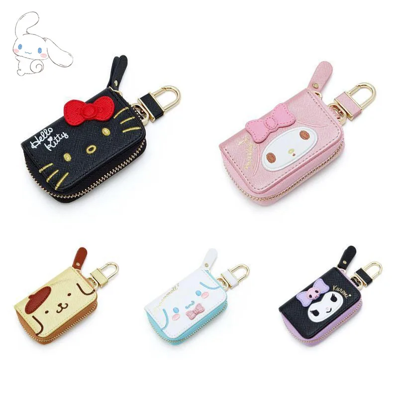 

Sanrio New Key Bag Kawaii Cinnamoroll Mymelody Pu Material Zipper Cartoon Car Key Bag Multi Functional Leather Storage Bag