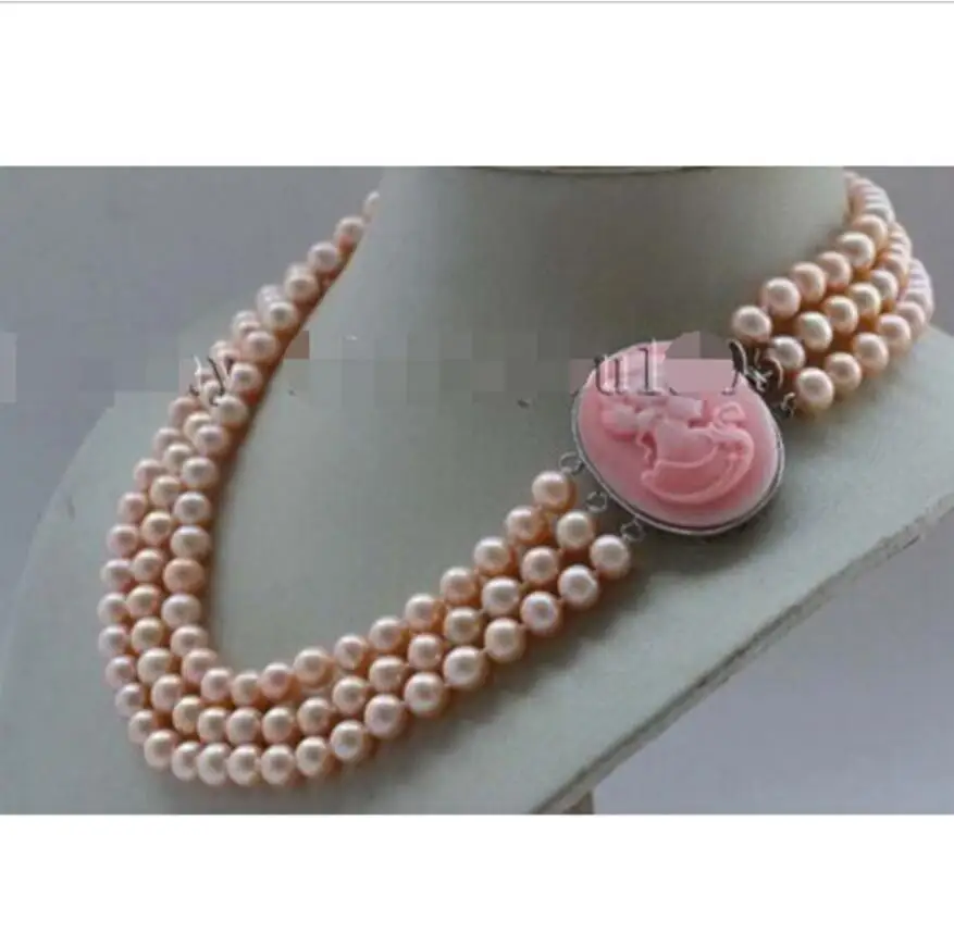 

Ожерелье с натуральным жемчугом, колье из натурального жемчуга, натуральное ожерелье в 3 ряда, 17-18-19 дюймов, 8 мм, благородный стиль, натуральн...