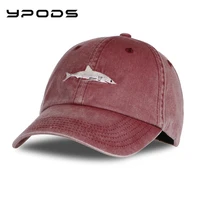 pop cartoon washed embroidered shark baseball cap hat