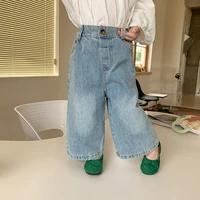 2022 autumn baby girls denim wide leg pants girls loose all match casual jeans 1 6y