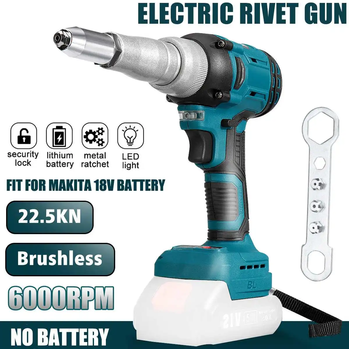 

Brushless Cordless Riveter Guns Electric Rivet Nut Gun Drill Automatic Rivet Gun W/ LED Light compatible Makita 18V Battery