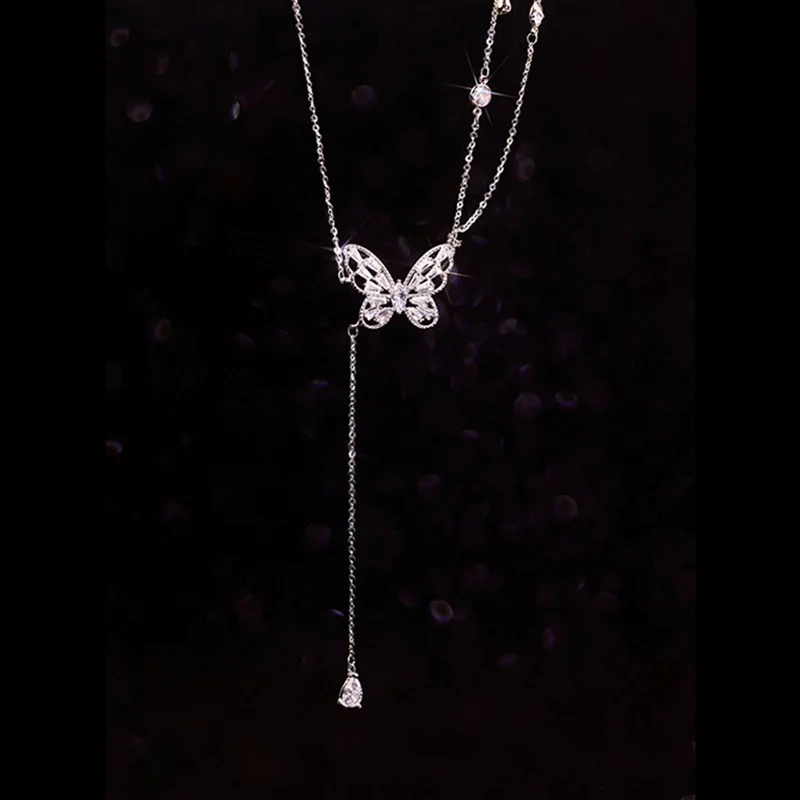 

Romance Butterfly Crystal Choker Necklaces for Women Shine Short Zirconia Necklaces Statement Wedding Jewelry Accessories