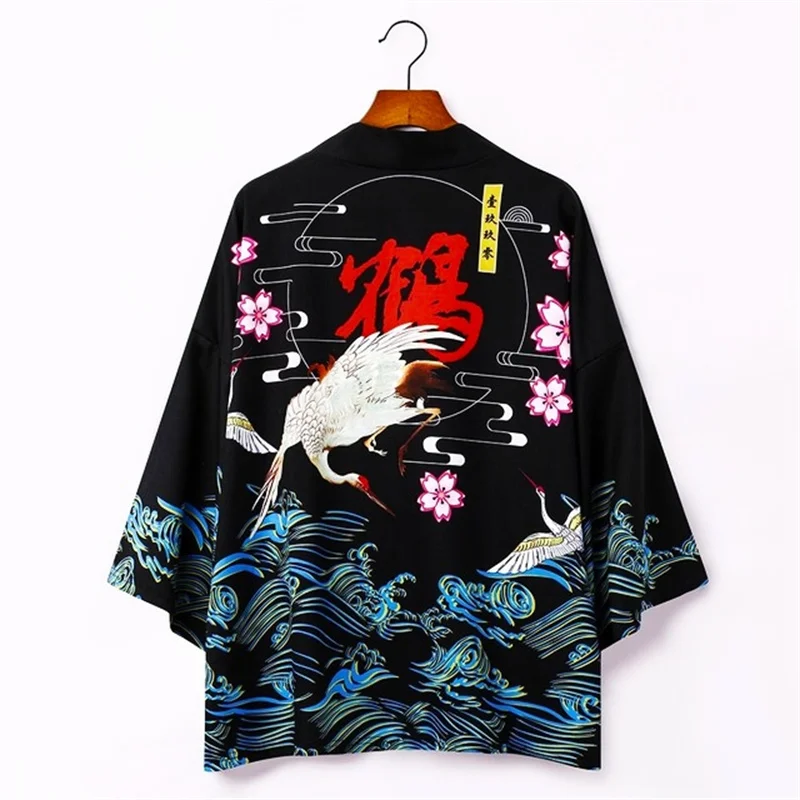 Japanese Men's Kimono Bathrobe Fashion Dragon Print Sleepwear Big Size Man Summer Robe Cool Asian Harajuku Clothes Cartoon Coat