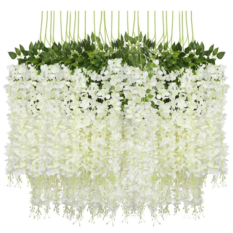 

12pcs Wisteria Glicynia Artificial Flowers Garden Outdoor Decor Hanging Vine For Home Wedding Decor 45inch Fake Plants 2022