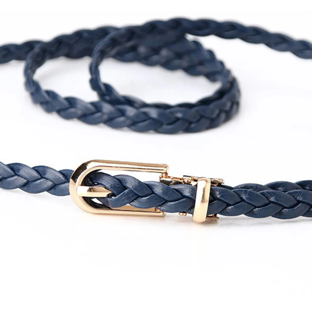 

Ремень женский плетеный из искусственной кожи, тонкий пояс с пряжкой, универсальный тонкий, для платьев