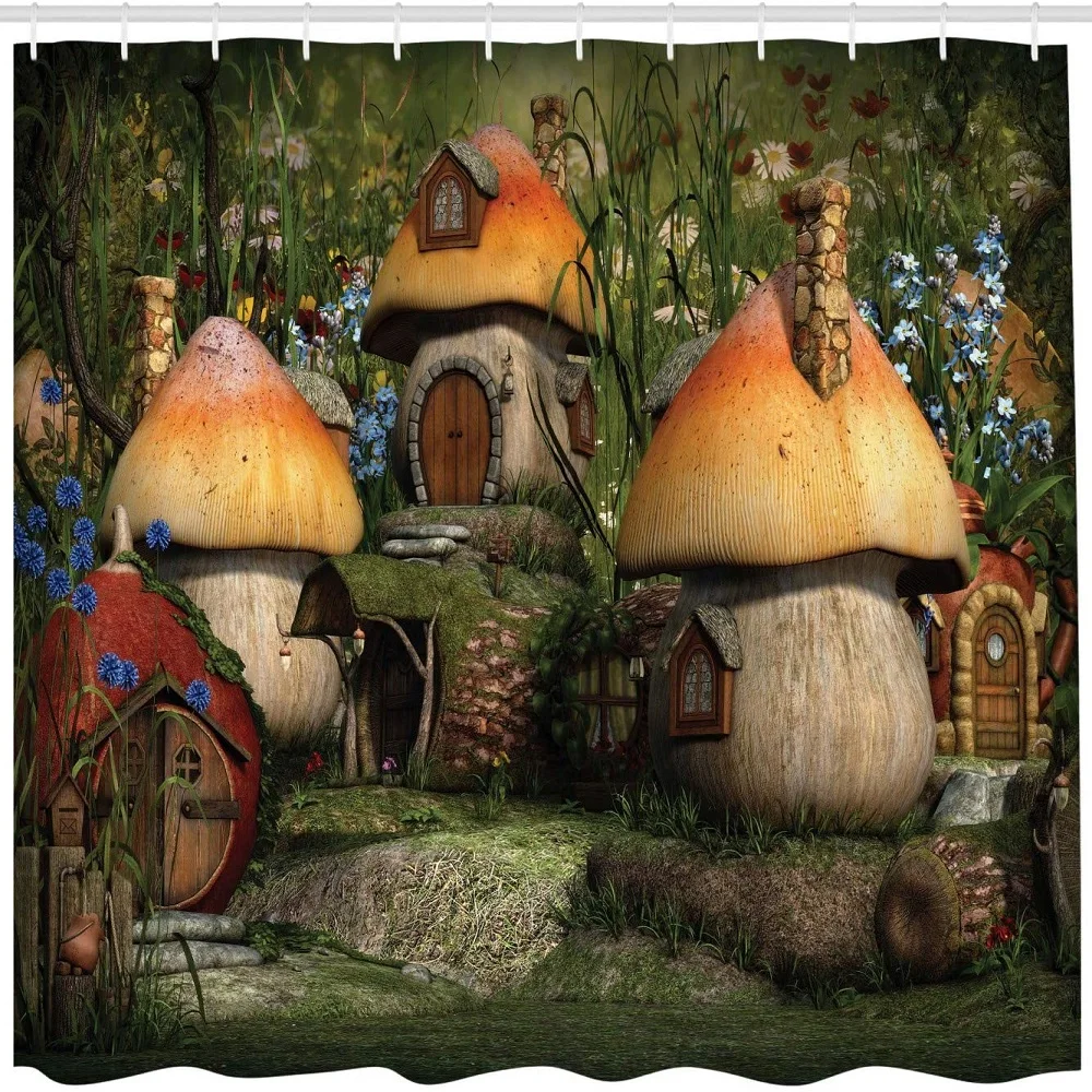 Занавеска для душа в виде грибов лесу Сказочная страна чудес карликовая тема