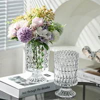 Glass Vase Retro Relief Light Luxury Crystal French Transparent Glass Large Vase Fresh Flower Arrangement Hydroponics