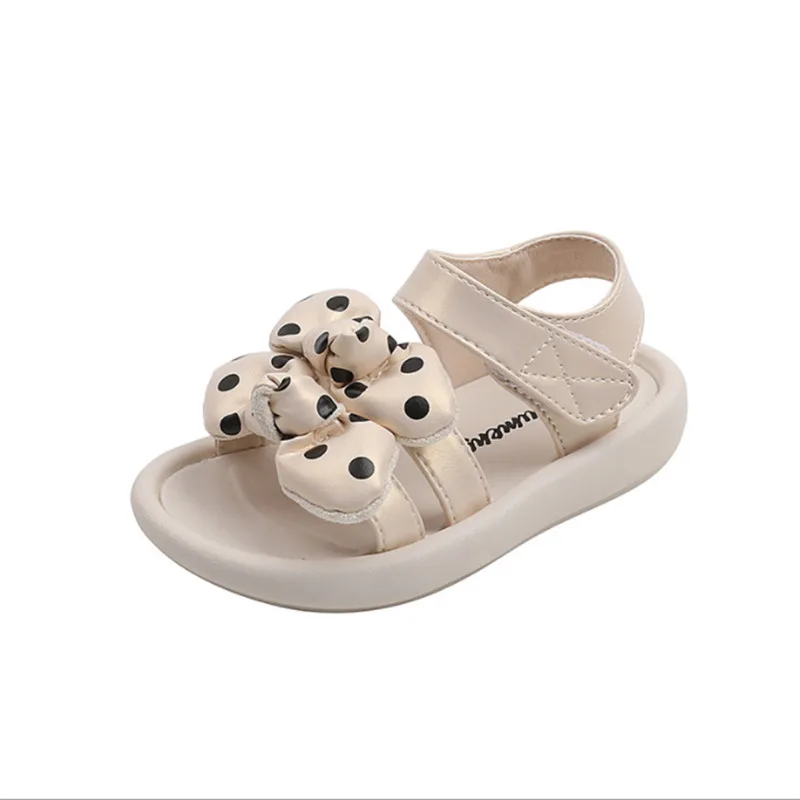 

2022 New Summer Girls Sandals Leather Toddler Kids Shoes Dots Bowtie Princess Fashion Baby Sandals 21-25