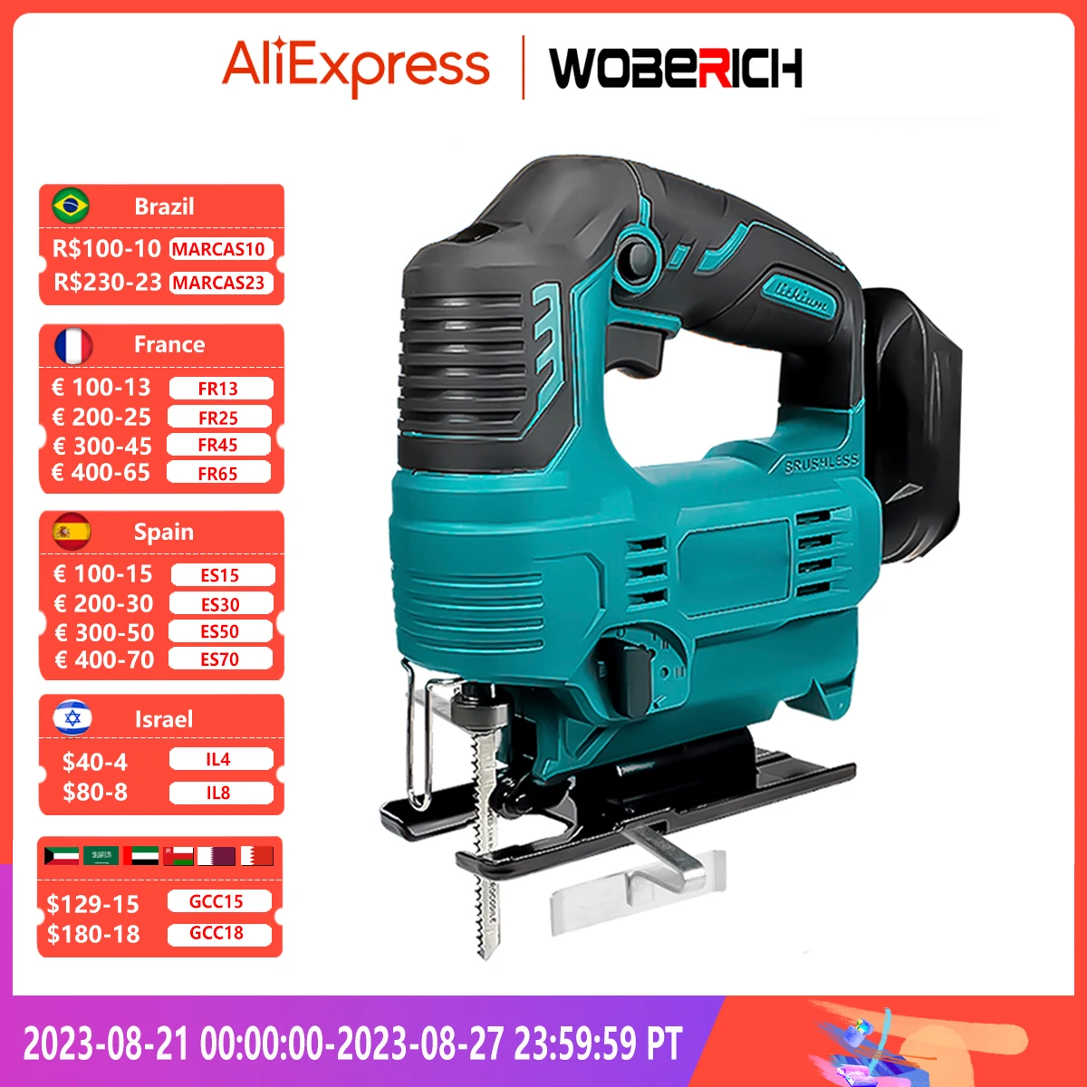 65mm 2900RPM 18V Brushless Cordless Jigsaw Electric Jig Saw Blade Adjustable Woodworking LED Power Tool for Makita 18V Battery