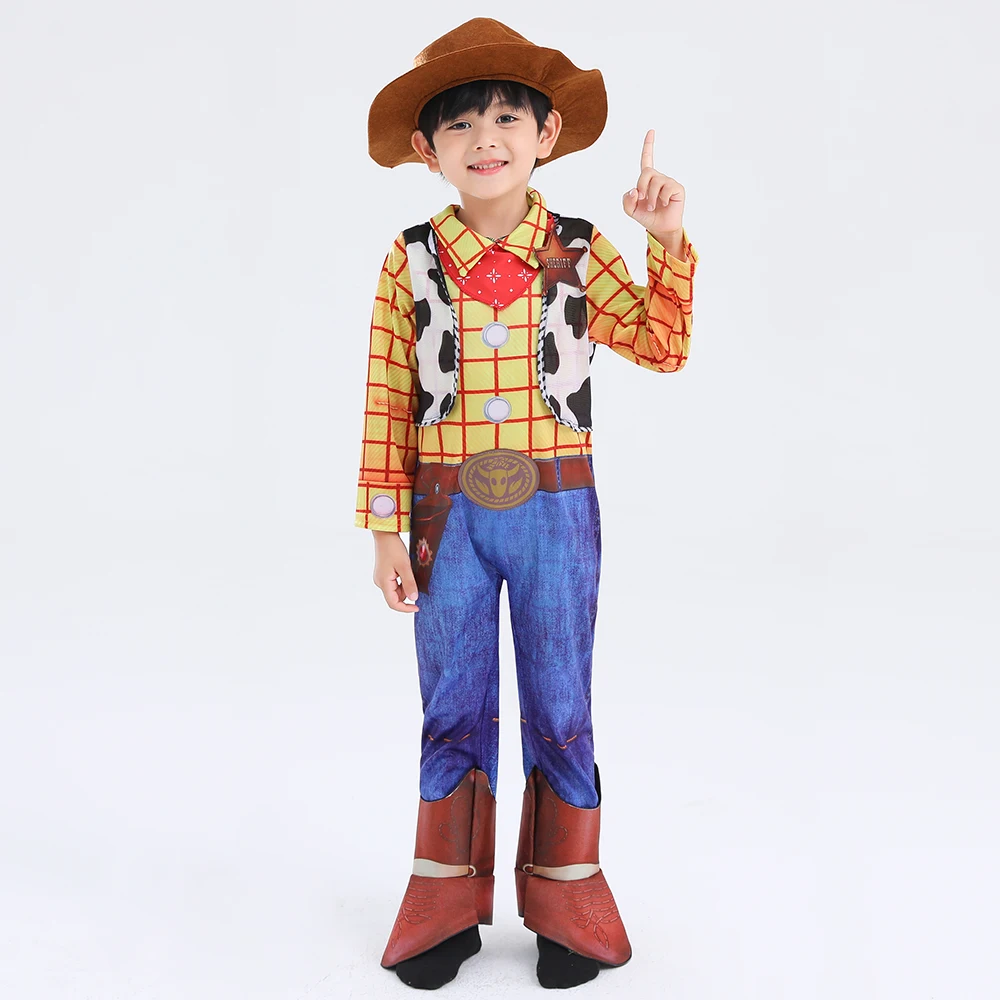 Boys Girls Deluxe Cowboy Cartoon Movie Anime Halloween Cosplay Costume Kids Cow Farmer Party Fancy Role Play Full Set Outfit