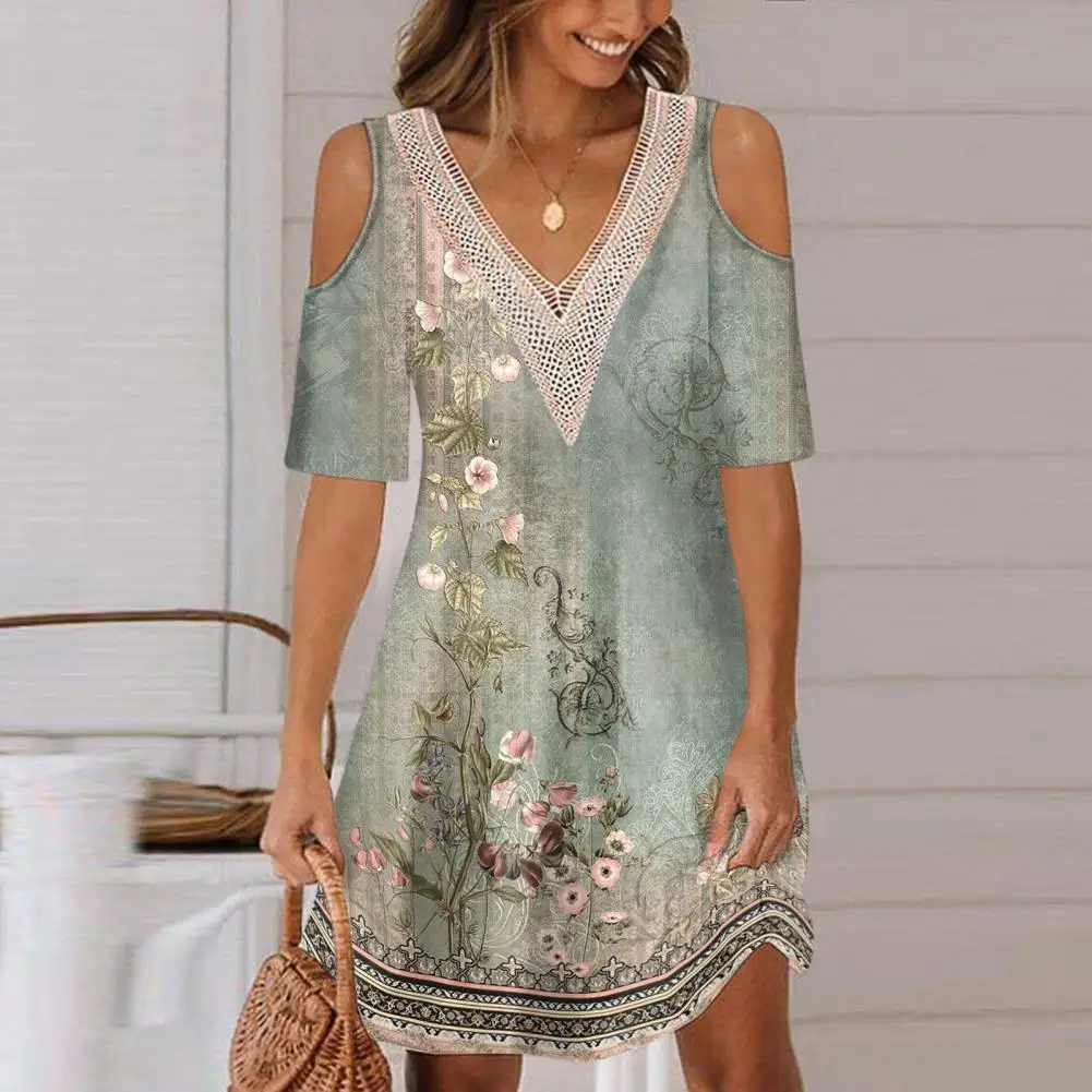 

Colorfast Beautiful Retro Women Summer Dress Soft Lady Midi Dress Vintage Female Clothes