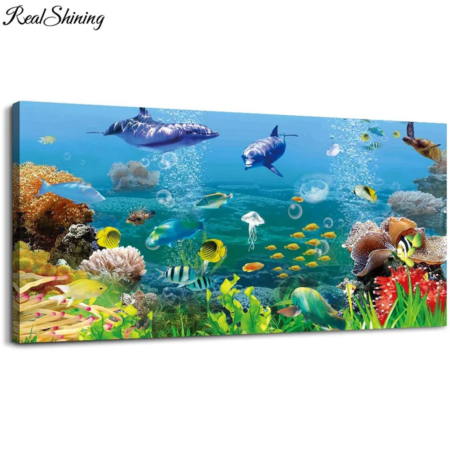 

3D подводный Дельфин, пейзаж, полная круглая квадратная алмазная живопись своими руками, искусство, алмазная картина, мозаика, подарок, домаш...