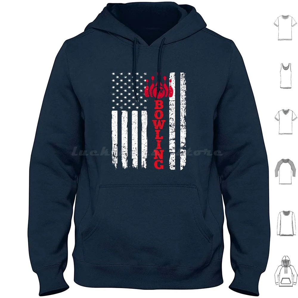 Flag Bowling Hoodies Long Sleeve Flag Bowling Ball Fun Sports Love Usa